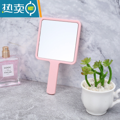 敬平手持镜ins风少女心学生宿舍美容美妆手柄便携随身便携梳妆小镜子 [方形粉色]尺寸约16*9cm便携式用镜