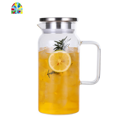 玻璃凉水壶可高温烧水壶大容量直身扎壶加厚可加热北欧创意套装 FENGHOU 不锈钢盖1600ml一壶二杯收藏送壶刷