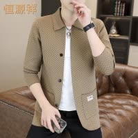 恒源祥2025新款开衫毛衣男士春秋季潮流休闲高端格子针织夹克外套
