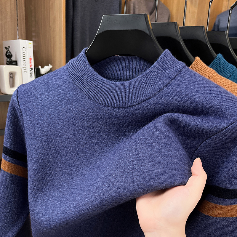冬季新款加厚半高领男士毛衣时尚休闲长袖提花打底针织衫男