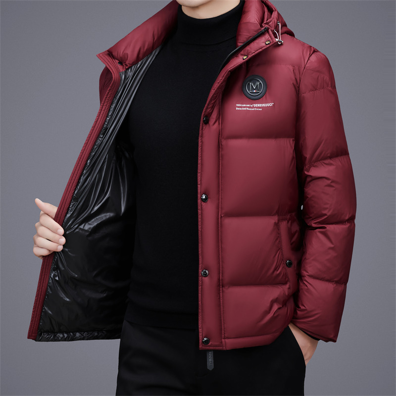 简约加厚连帽羽绒服冬季新款男式短款羽绒服保暖90白鸭绒羽绒外套