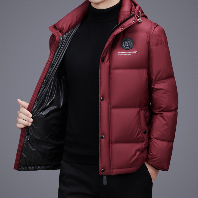 简约加厚连帽羽绒服冬季新款男式短款羽绒服保暖90白鸭绒羽绒外套