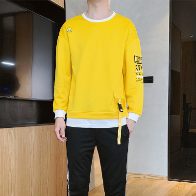 狮臣SHICHEN2020年春季新款男士卫衣韩版潮流百搭青少年套头圆领运动卫衣男时尚长袖卫衣卫衣男WY7050黄色M