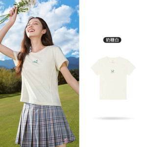 361°运动T恤女夏季透气新款速干衣短款上衣圆领短T纯色短袖女