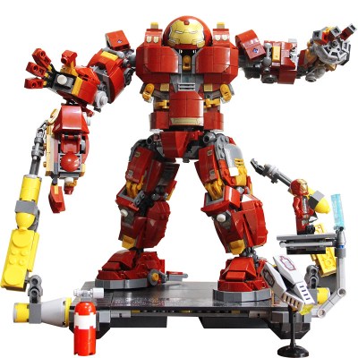 2019漫威钢铁侠复仇者联盟4反浩克机甲3积木玩具模型反浩克机甲+底座带钢铁侠随机送妇联方头仔
