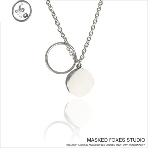 JiMi王一博同款简约指环光面圆牌项链男女个性小众钛钢百搭卫衣颈链潮 钛钢高品质款链长60+5cm