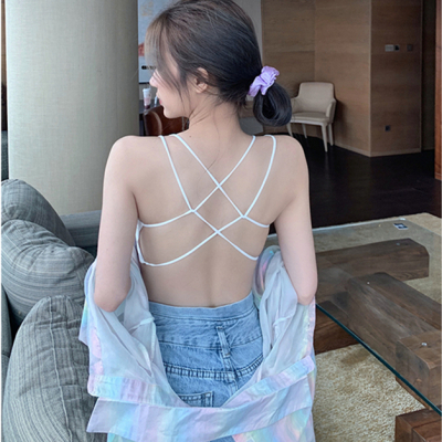 HLCOMAN交叉带美背文胸聚拢小胸无钢圈裹胸吊带内衣薄款防走光少女抹胸潮抹胸