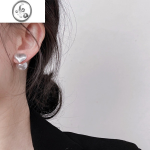 JiMi十里间[拉丝桃心~正反都可佩带]甜美气质后挂珍珠爱心银针耳钉 银针