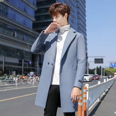 HongZun秋冬季风衣男中长款韩版修身加厚毛呢大衣2020新款男士呢子外套潮风衣