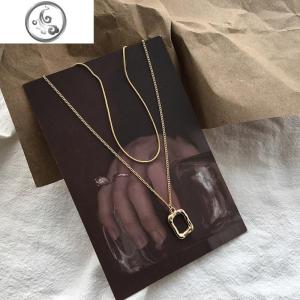 不规则方形几何项链女锁骨链韩国个性百搭冷淡风两戴式毛衣链X379 JiMi 两件套项链