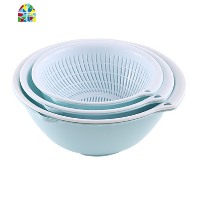 沥水篮水果盆洗菜篮子创意双层厨房家用果盆子客厅塑料淘米篮 FENGHOU 方形3件套[粉色6个]收藏加购送洗碗布