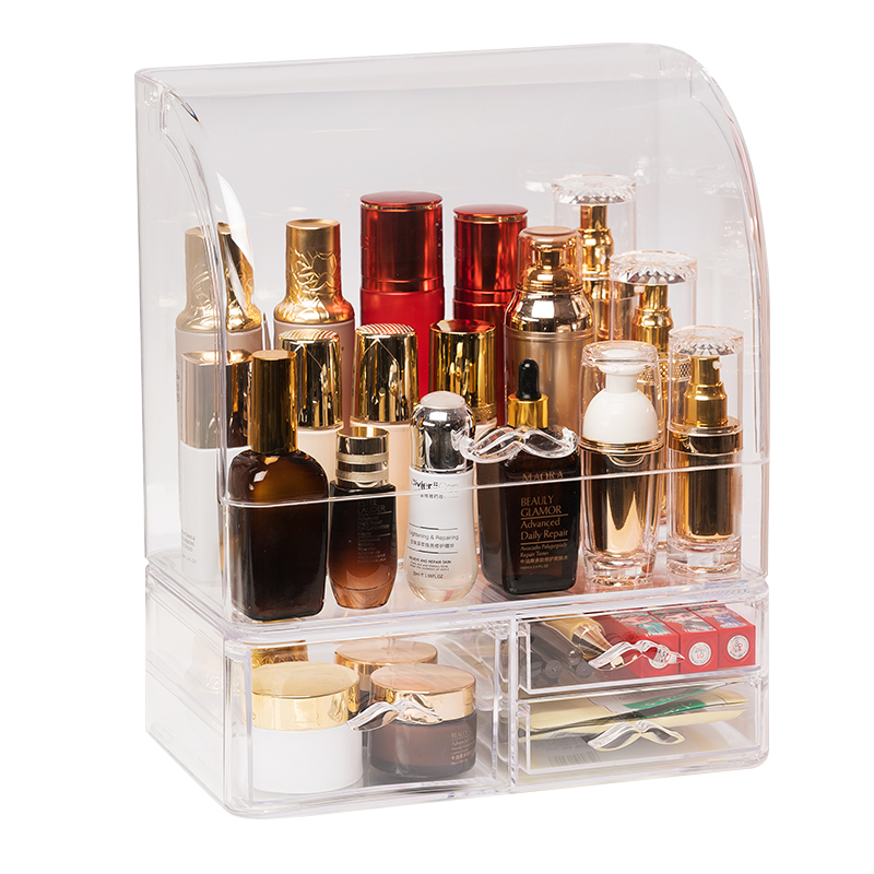 透明化妆品收纳盒防尘大容量家用桌面整理梳妆台口红护肤品置物架