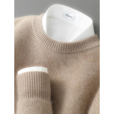 全羊毛衫男圆领纯色宽松加厚毛衣秋冬季商务休闲羊毛针织打底衫