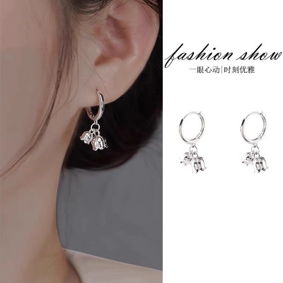 s925银铃兰花耳环2024新款耳扣轻奢耳圈小众设计高级感耳饰送女朋友老婆情人节七夕生日礼物