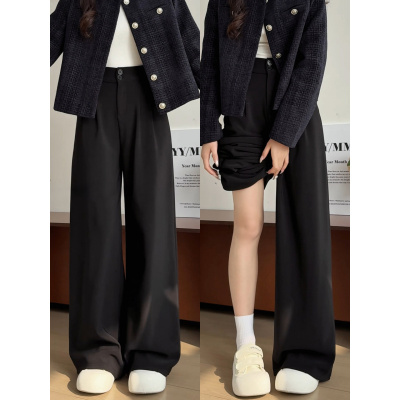加绒阔腿裤女秋冬季加厚小个子大码西裤直筒黑色高级感垂感西装裤