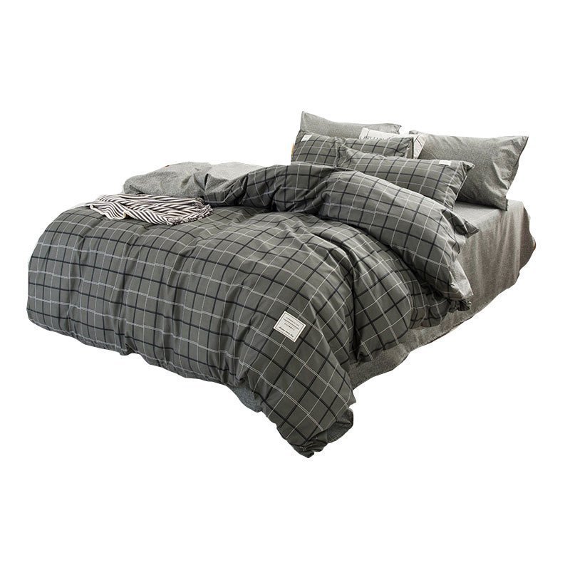 美帮汇灰色床单格子四件套 北欧风床上大学生寝室全套装 单人宿舍六