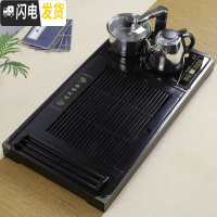 三维工匠实木茶盘套装带电磁炉四合一体茶台陶瓷功夫紫砂茶杯整套家用 黑色连年茶盘+快速电茶炉