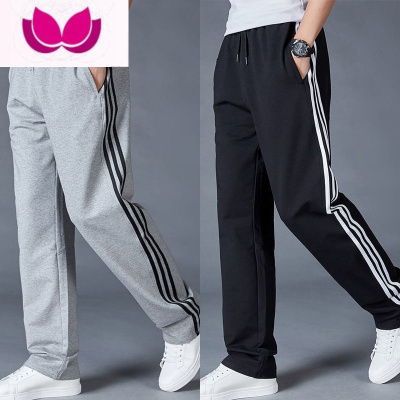 七斓垂感直筒休闲长裤男女春季运动宽松大码纯色百搭阔腿运动三杠卫裤