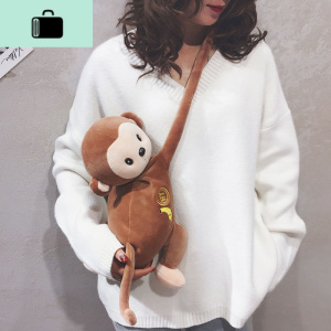 卡通毛绒斜挎包包女2019新款个性可爱小猴子单肩包ins网红玩偶包NEW LAKE 咖啡色女士单肩包 咖啡色