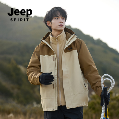 JEEP冲锋衣男款2025新款三合一可拆卸外套冬季加绒加厚户外登山服