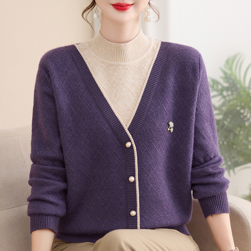 时尚女装中老年人衣服大码宽松中年针织衫加绒加厚女装40-60岁厚