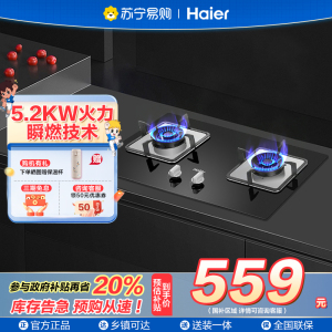 海尔(Haier)燃气灶双灶 天然气灶 家用双灶具 5.2KW大火力 一级能效 瞬燃点火熄火保护煤气灶双灶Q2BE3