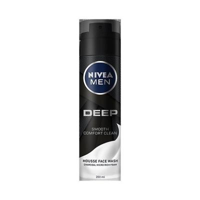 妮维雅(NIVEA)男士深黑DEEP洁面慕斯200ml(男士洗面奶男士洁面洁面泡沫护肤化妆品泰国进口)