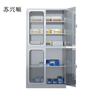 苏兴顺文件柜不锈钢柜子储物柜资料柜档案柜带锁文件柜304上下玻文件柜