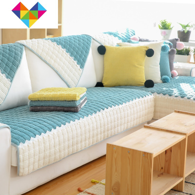 北欧简约沙发垫防滑布艺四季通用实木真皮套巾罩时尚样板间坐垫子芙绒-松柏蓝110*210御蓝锦