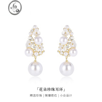 JiMi花朵珍珠耳环女法式赫本风时尚耳坠2023新款高端耳钉独特耳饰