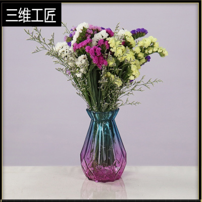 云南勿忘我干花花束带花瓶真花插花小清新家庭家居装饰摆件三维工匠6色混搭+草带钻行花瓶