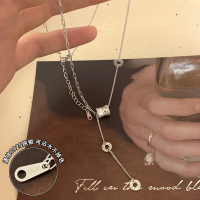 s925纯银碎碎冰路路通项链轻奢小蛮腰颈链毛衣链女款秋冬银饰送女朋友老婆情人节七夕生日礼物