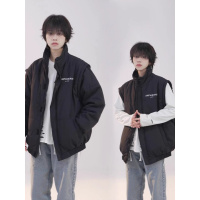 年新款时尚男女情侣同款两穿宽松时尚可拆卸韩系舒适马甲棉服