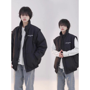 年新款时尚男女情侣同款两穿宽松时尚可拆卸韩系舒适马甲棉服