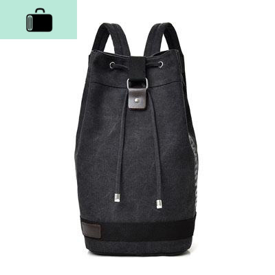 双肩水桶抽绳背包帆布男ins大容量行李户外旅行登山运动篮球书包NEW LAKE 小款黑色牛仔黑