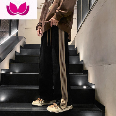 七斓条纹休闲裤子男款潮牌宽松大码复古高街垂坠感男生直筒长裤