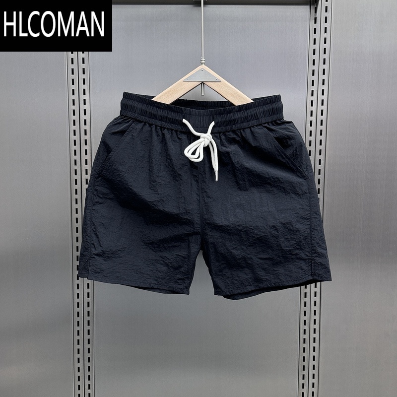 HLCOMAN夏季薄款冰丝速干短裤男士2024潮牌休闲三分裤情侣抽绳纯色沙滩裤