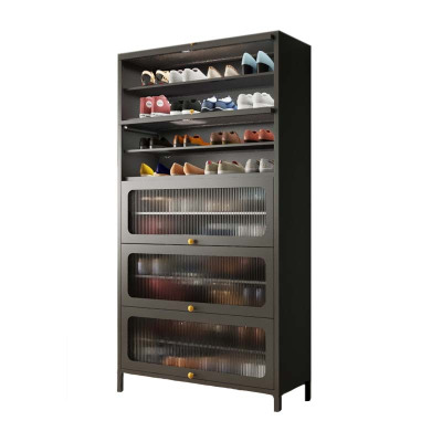 DXBG家用门口鞋柜室内入户储物柜一体翻门钢制5门10层80宽-灰