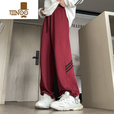 YANXU裤子男新款宽松直筒条纹设计感抽绳美式高街卫裤运动休闲长裤