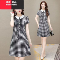 YIBUSHENG2024新款装小个子格子连衣裙女韩版显瘦减龄中长款时尚气质裙子