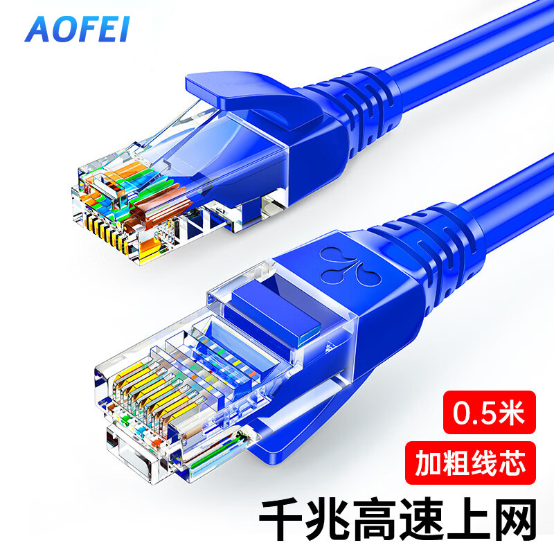 澳狒(AOFEI)超五类网线 CAT5e类高速千兆网线 0.5米 工程/宽带电脑家用连接跳线 成品网线