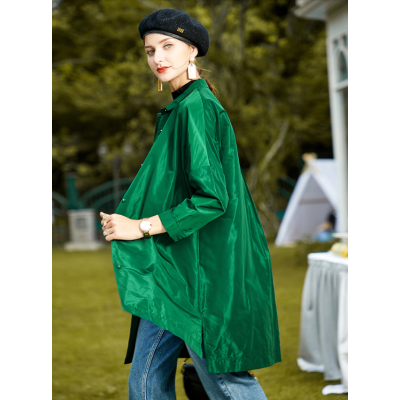 SUNTEK卡米兰休闲风衣女春秋装2021年新款宽松中长款七分袖气质百搭外套风衣