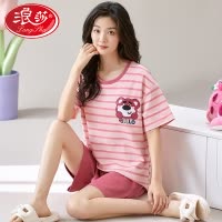 浪莎带胸垫睡衣女款夏季短袖短裤套装2025新款可爱夏天冰丝家居服