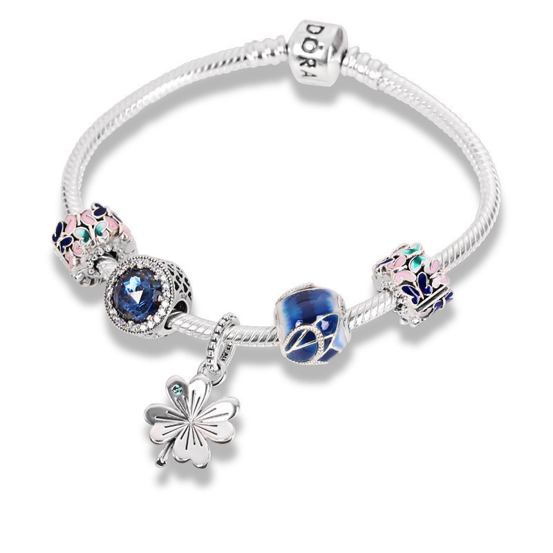 pandora潘多拉 幸运四叶草925银手链套装 送女友礼物