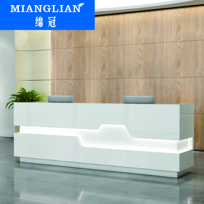 绵冠MIANGUAN白色烤漆公司前台接待台创意收银台售楼服务前台迎宾服务吧台