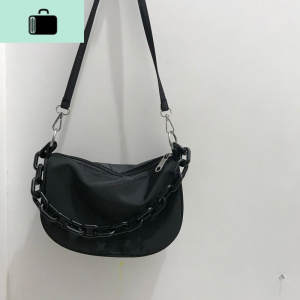 夏季2020新款韩版链条包包女ins超火斜挎单肩包洋气百搭马鞍包潮NEW LAKE 黑色女斜挎包 黑色