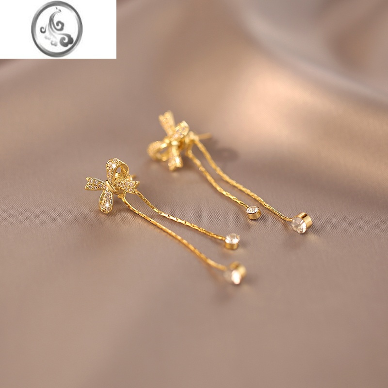 JiMi流苏蝴蝶结蚊香盘耳夹女无耳洞小众设计感耳环女夏季百搭长款耳饰