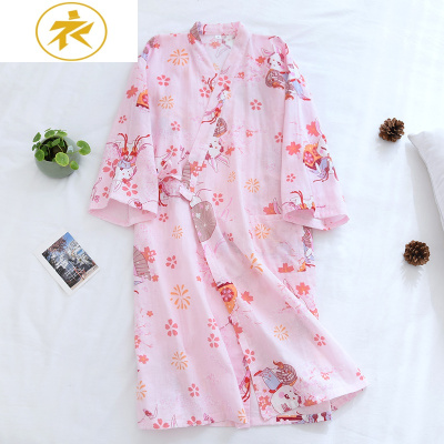 Ideamini春秋日式棉纱布和服睡裙女夏季薄款浴袍长袖性感睡袍系带汗蒸服