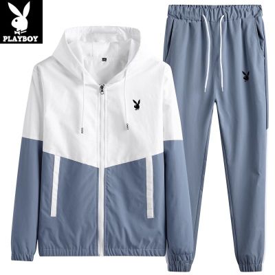 精品特卖-花花公子PLAYBOY三件套-春秋季休闲套装男宽松跑步户外运动套装韩版潮流