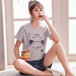女士夏季新款短袖睡衣薄款青少年卡通休闲可爱风家居服套装可外穿